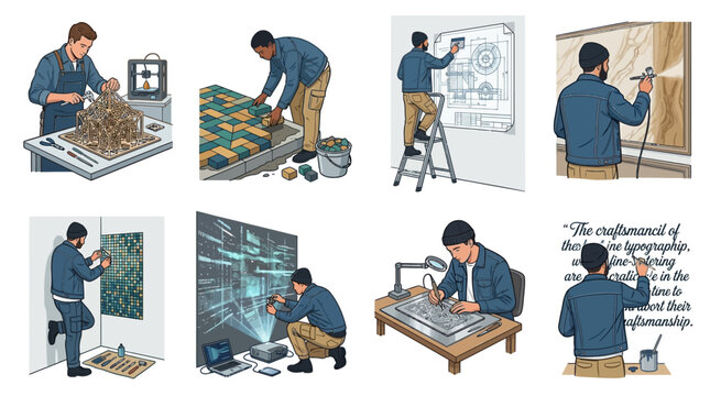 Manga illustration of a woman and boy working on computers in an office or school setting