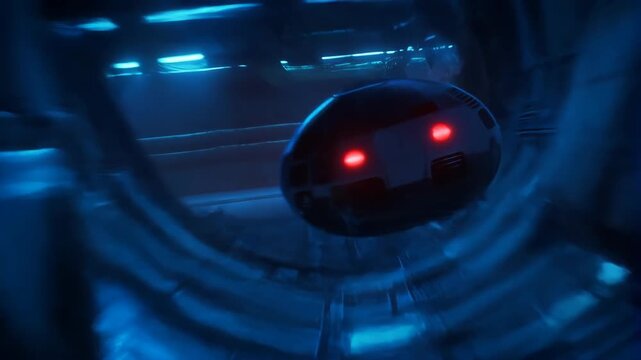 Cargo pods autonomous with glowing red lights in a futuristic tunnel system for space transport featuring sci-fi, technology, spacecraft with shuttle
