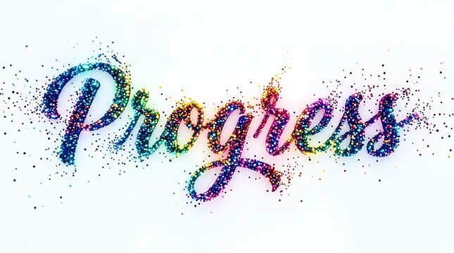 Colorful splatter paint forming the word Progress on white background with vibrant abstract texture