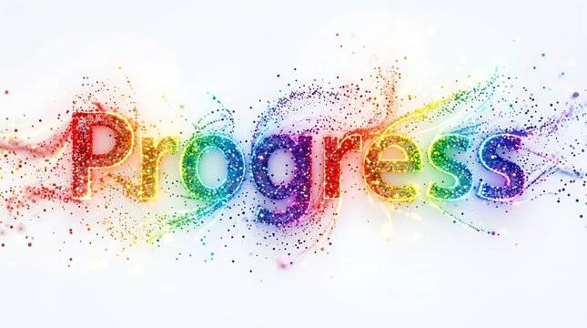 Colorful powder explosion forming the word Progress on white background with vibrant abstract effect