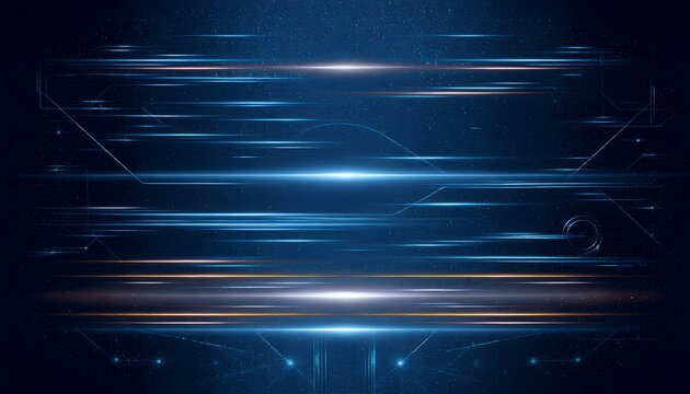 A futuristic digital illustration of blue and white light streaks on a dark background with a sense of speed and technology