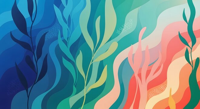 Photo of abstract illustration of colorful seaweed swaying in the ocean currents