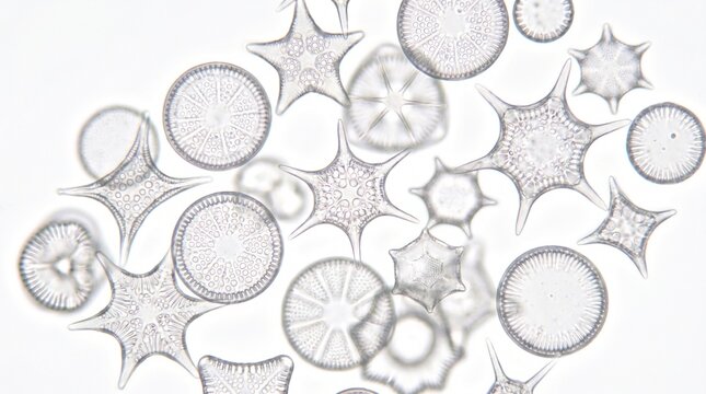 Microscopic view of geometric marine diatoms silica shells