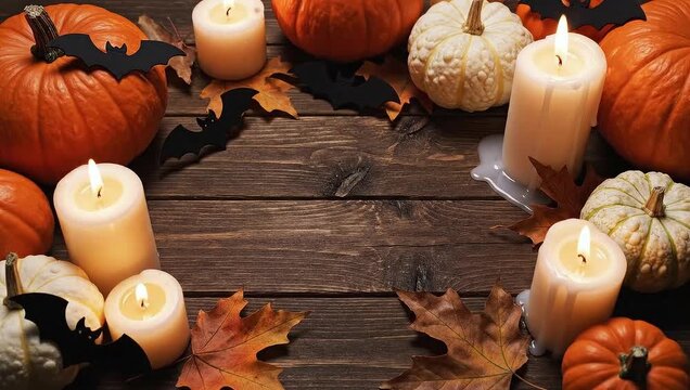 Halloween Background with Pumpkins, Jack-o&rsquo;-Lanterns and Spooky Dark Atmosphere, Festive Horror Theme Decoration, 4K Video