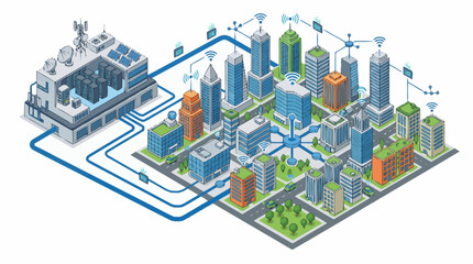 Fototapeta premium Smart City Network Infrastructure and Connected Urban Environment.