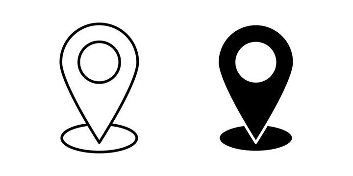 Map pin icon in outline and solid style, isolated on white background. Perfect for location tracking, navigation, and travel features in mobile and web design.
