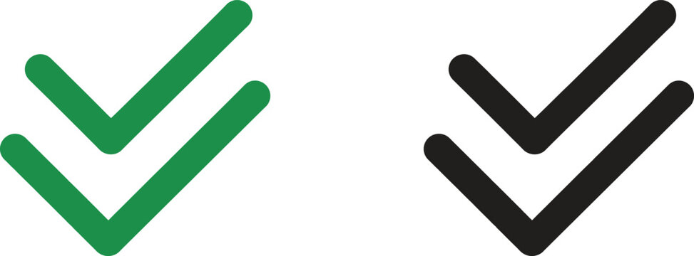 Double check mark icons in green and black colors for user interface design Vector