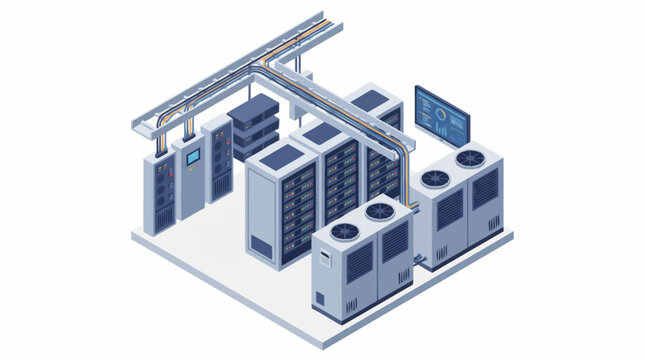 Modern Data Center Server Room With Cooling Systems.