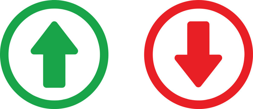 Green up arrow and red down arrow icons in circles Vector