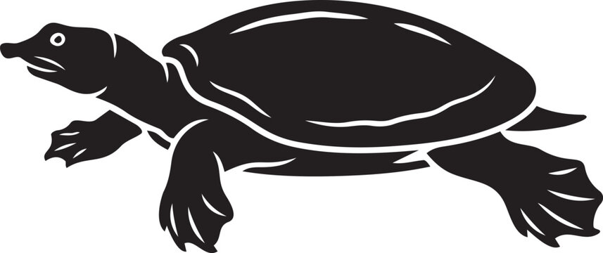 Black silhouette of a softshell turtle swimming isolated vector illustration for wildlife and nature themes