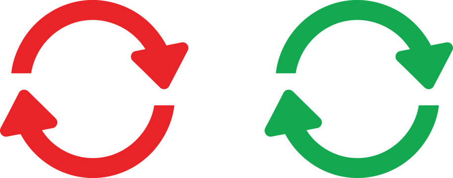 Red and green circular arrows showing reload and refresh symbols for user interface design Vector