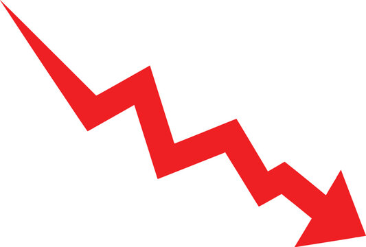 Red jagged arrow pointing down representing financial decline or negative trend Vector