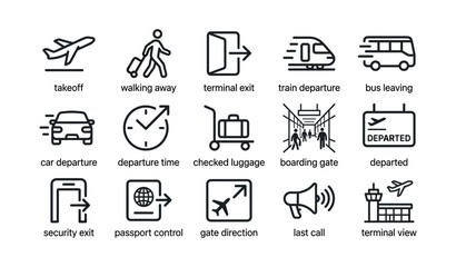 Fototapeta premium Departure and transport icons showing airport transit symbols