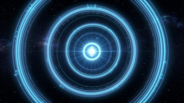Glowing concentric energy rings in a futuristic style on a starry background, concept of cosmic power and interstellar portal