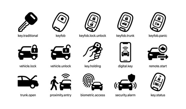 Car key and remote control icons showing vehicle access functions