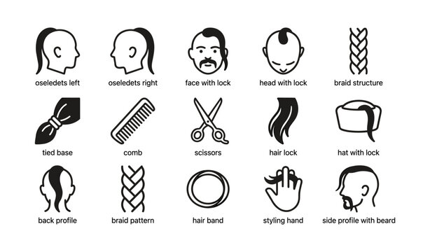 Hairstyle icons arranged in a grid on white background