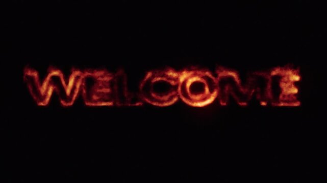 welcome word text burning with fire effect hot flame inferno blazing heat design motion graphics black background, overlay, 4k animation.