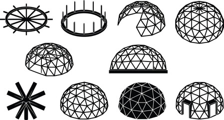 Geodesic Dome Architectural Wireframe Vector Set for Engineering Blueprints, Sustainable Construction Projects & Futuristic Building Design (EPS) © Insa Batool