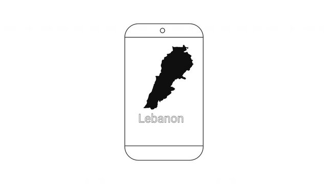 Lebanon map outline on smartphone screen with text below.