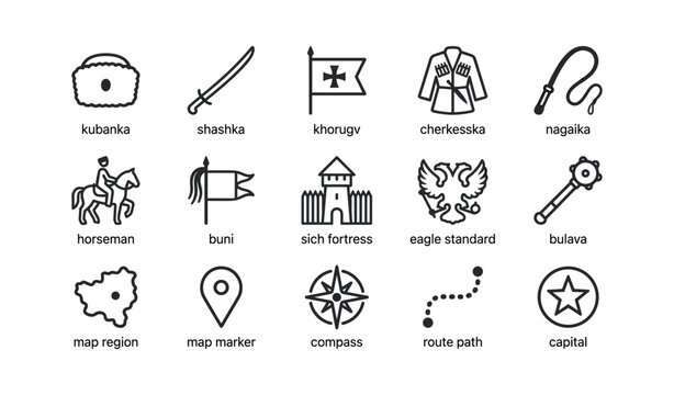 Caucasus cultural and map icons displayed in grid layout