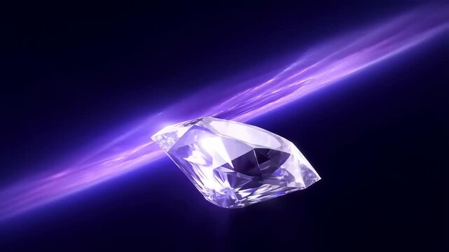 Gemstone glowing with radiant purple light in a dark background featuring crystal, shiny, reflective with luxury and jewel elements for precious