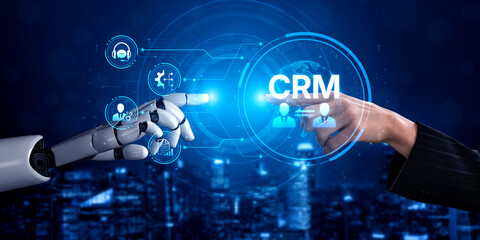 Obraz premium AI enhances CRM platforms with smart communication tools, automation, and analytics to improve customer tracking, loyalty, and relationship management. Artificial intelligence spline