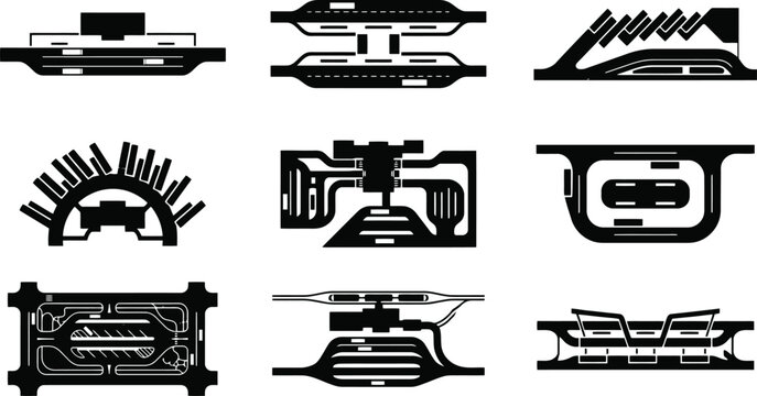 Abstract Electronic Circuit Board Component Vector Icon Set for Hardware Engineering, Microchip Manufacturing & Computer Technology Development (EPS)