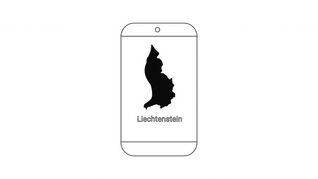 Liechtenstein map outline on smartphone screen digital concept.