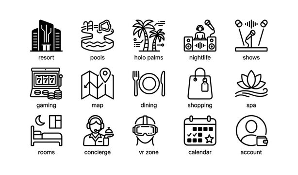 Resort and hospitality icons showing amenities, dining and services
