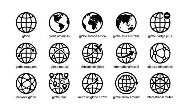 Globe icons representing regions routes and connections