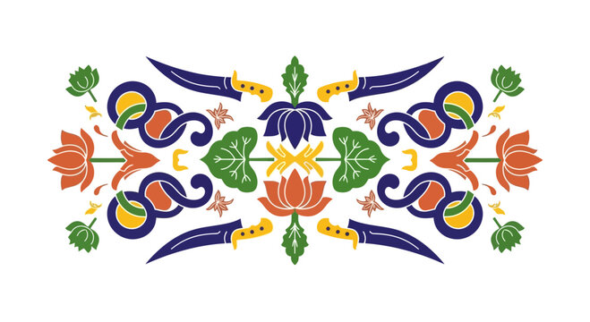 Sikh Khanda Emblem with Lotus Flowers and Kirpans - Cultural Art