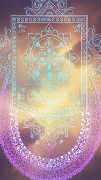 Ganesh chaturthi festival background featuring ornate glowing mandala patterns. Sacred hindu art animation with light rays for religious celebration and worship. Vertical video