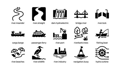 Obraz premium River and waterway icons showing boats dams and locks