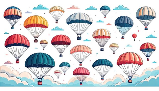 Colorful hot air balloons flying high.
