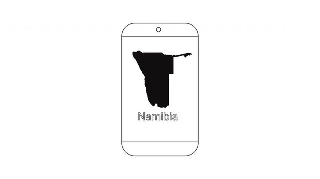 Namibia Map on Smartphone Screen Outline Graphic.