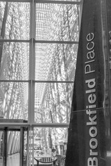 Naklejka premium black and white view of entrance to Brookfield Place a corporate office located at 181 Bay St, Toronto