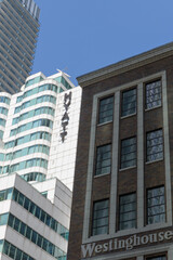 Naklejka premium exterior of Hyatt Regency and Sutton Place hotels on King St W at Blue Jays Way, Toronto