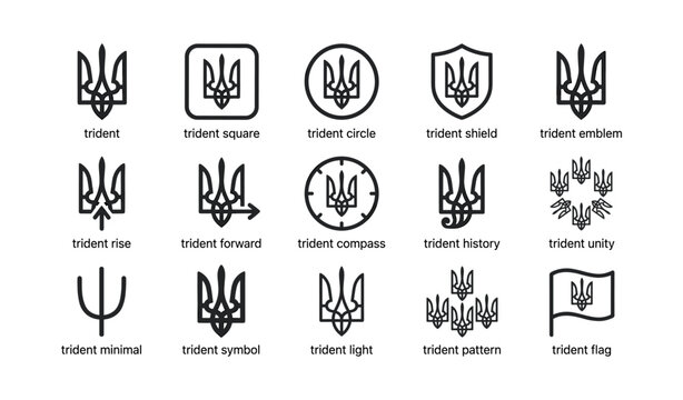 Trident emblem icons showing variations and flag designs grid