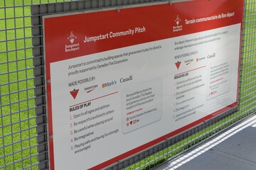 Naklejka premium Jumpstart Community Pitch poster sign at Harbourfront Centre, Toronto