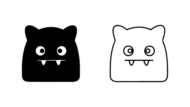 Cute Cartoon Monster Faces Black and White Icons