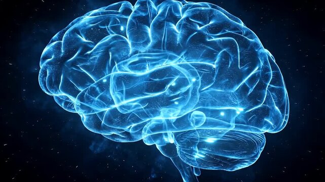 Glowing neural brain animation depicting cognitive activity in digital space