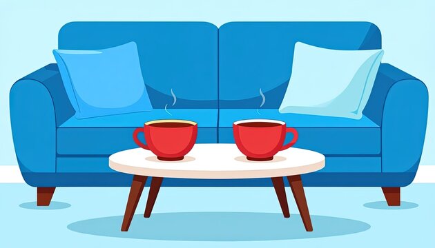Blue couch with coffee table indoors.