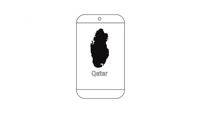 Outline of Qatar map on a smartphone screen with the country name below.