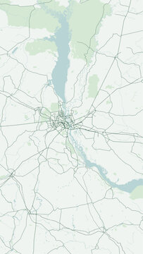 Modern minimalist vector map of Kyiv, Ukraine. High-quality scalable illustration of Kyiv city grid, Dnieper River, Trukhaniv Island for posters and design.