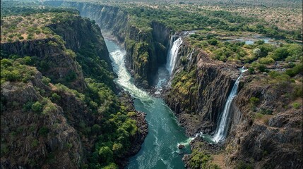 Obraz premium Beautiful nature of the rushing waters of a waterfall.
