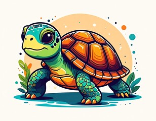 Obraz premium Colorful turtle standing on ground.