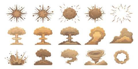 Brown comic book dust explosion smoke clouds and sand blast elements set © GraphixEra
