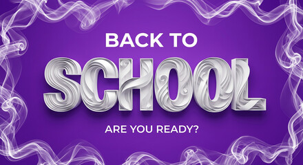 Back to school banner with creative 3d paper cut typography on purple background with smoke frame elegant school reopening poster design
