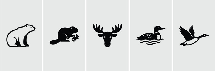 Wildlife icons featuring polar bear beaver moose loon and canada goose © MDKawsar