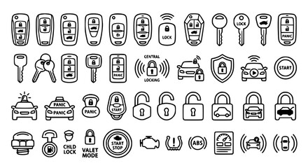 Vehicle remote and smart car key outline icon collection vector illustration © Jasim